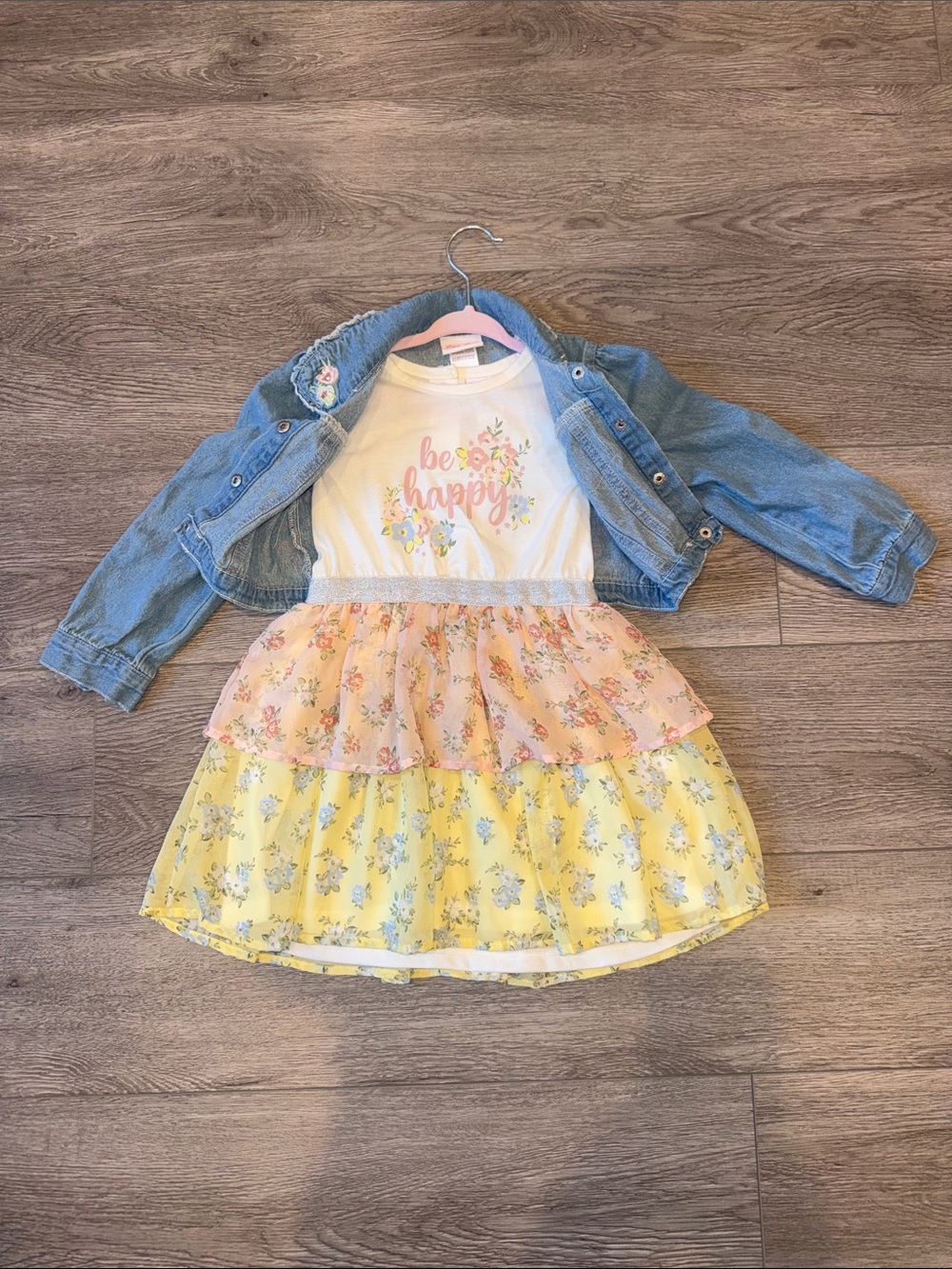 Be Happy Floral Tiered Dress with Denim Jacket Size 5 L1